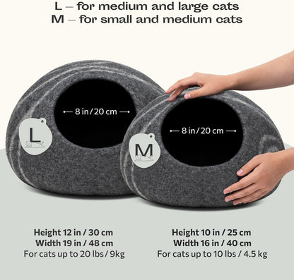 Merino Wool Cat Cave Bed – Handmade Felted Hideaway for Anxious & Indoor Cats