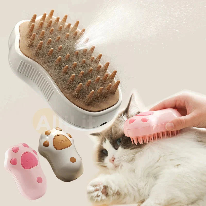 3-in-1 Electric Steam Brush for Cats & Dogs – Spray, Massage & Hair Removal Grooming Comb
