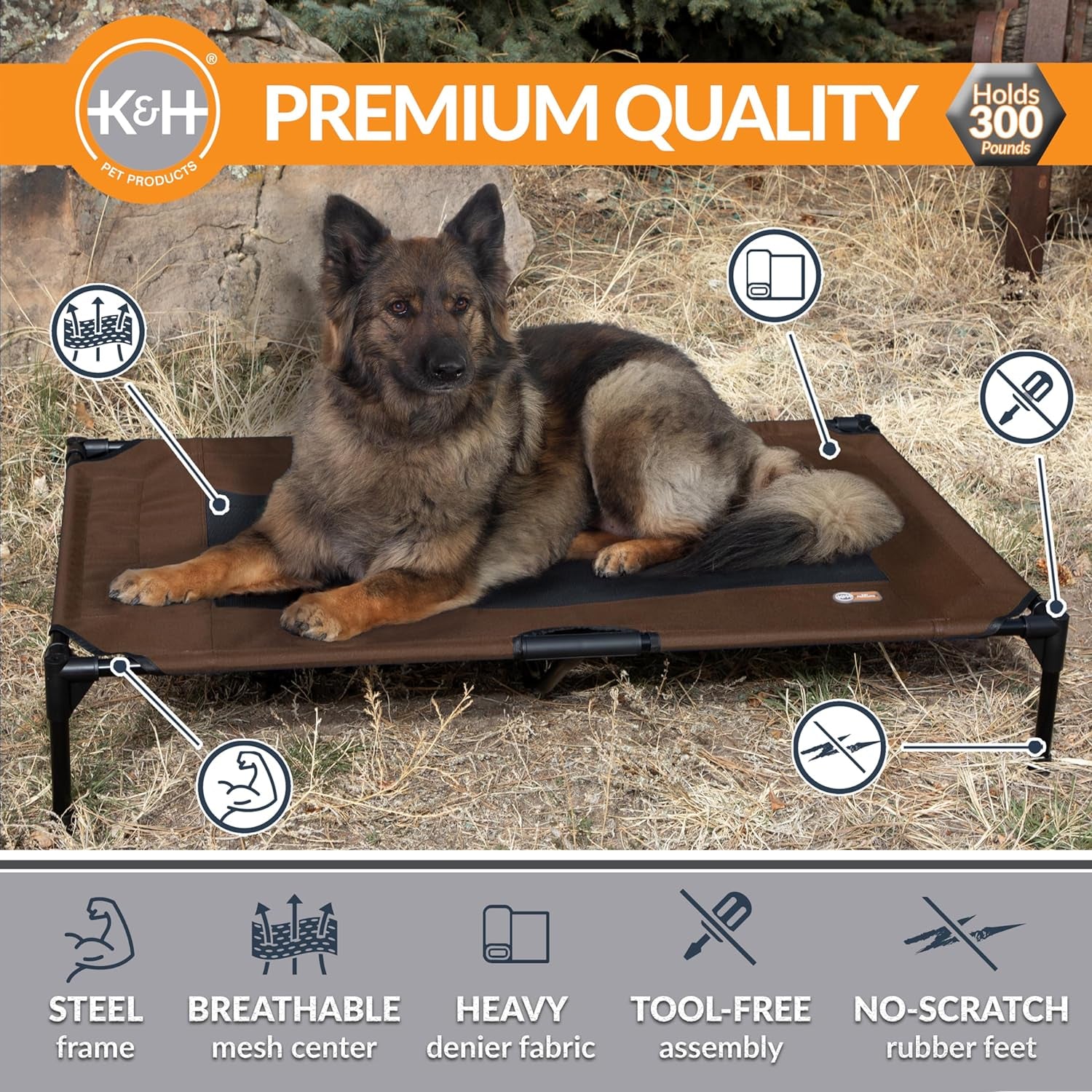 K&H Elevated Dog Cot – All-Weather Cooling Raised Pet Bed for Indoor & Outdoor Use