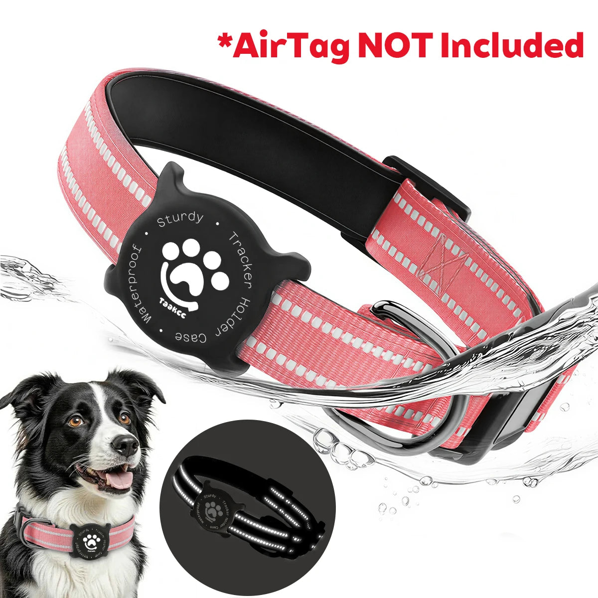Reflective Dog Collar with Waterproof AirTag Holder & Luminous Safety Buckle