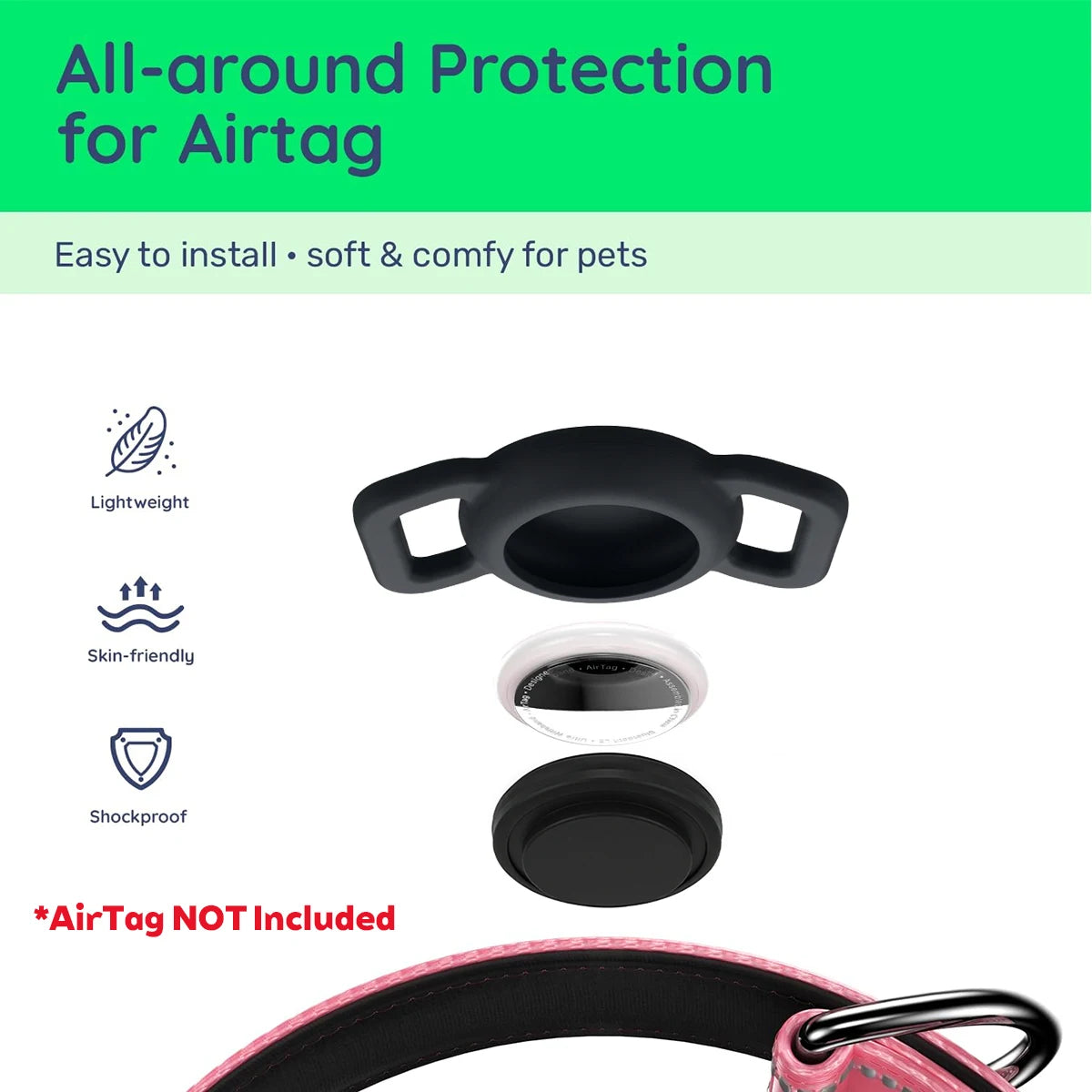 Reflective Dog Collar with Waterproof AirTag Holder & Luminous Safety Buckle
