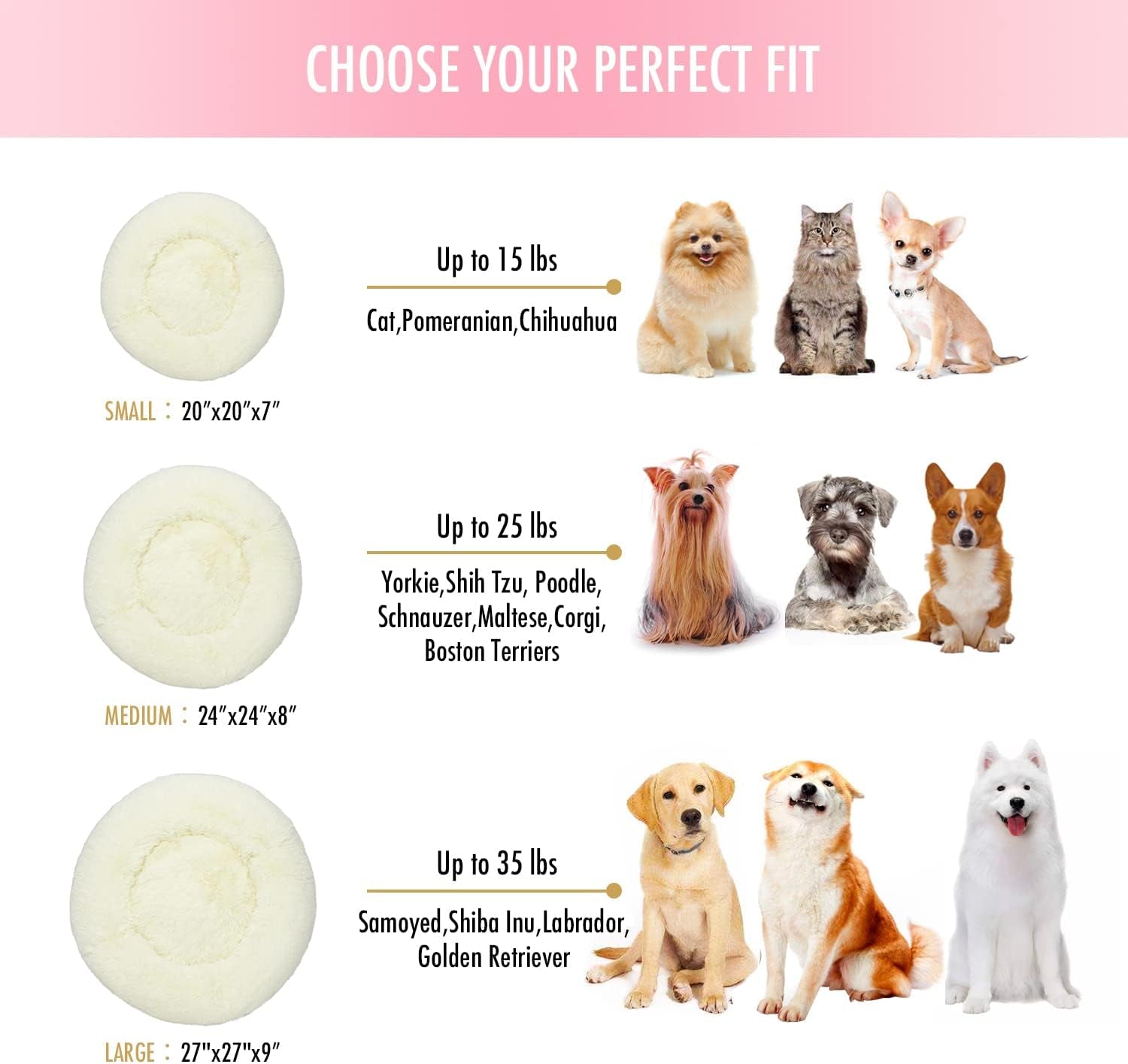 Calming Donut Dog Bed – Anti-Anxiety Faux Fur Bolster Bed for Cats & Dogs