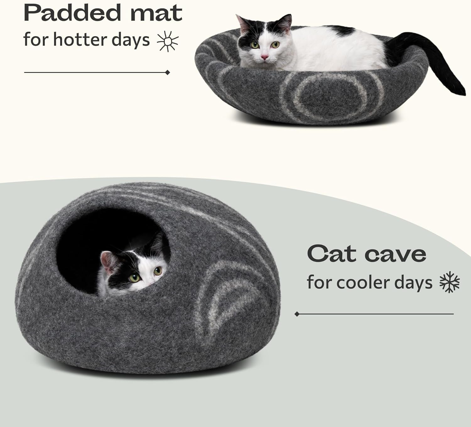 Merino Wool Cat Cave Bed – Handmade Felted Hideaway for Anxious & Indoor Cats