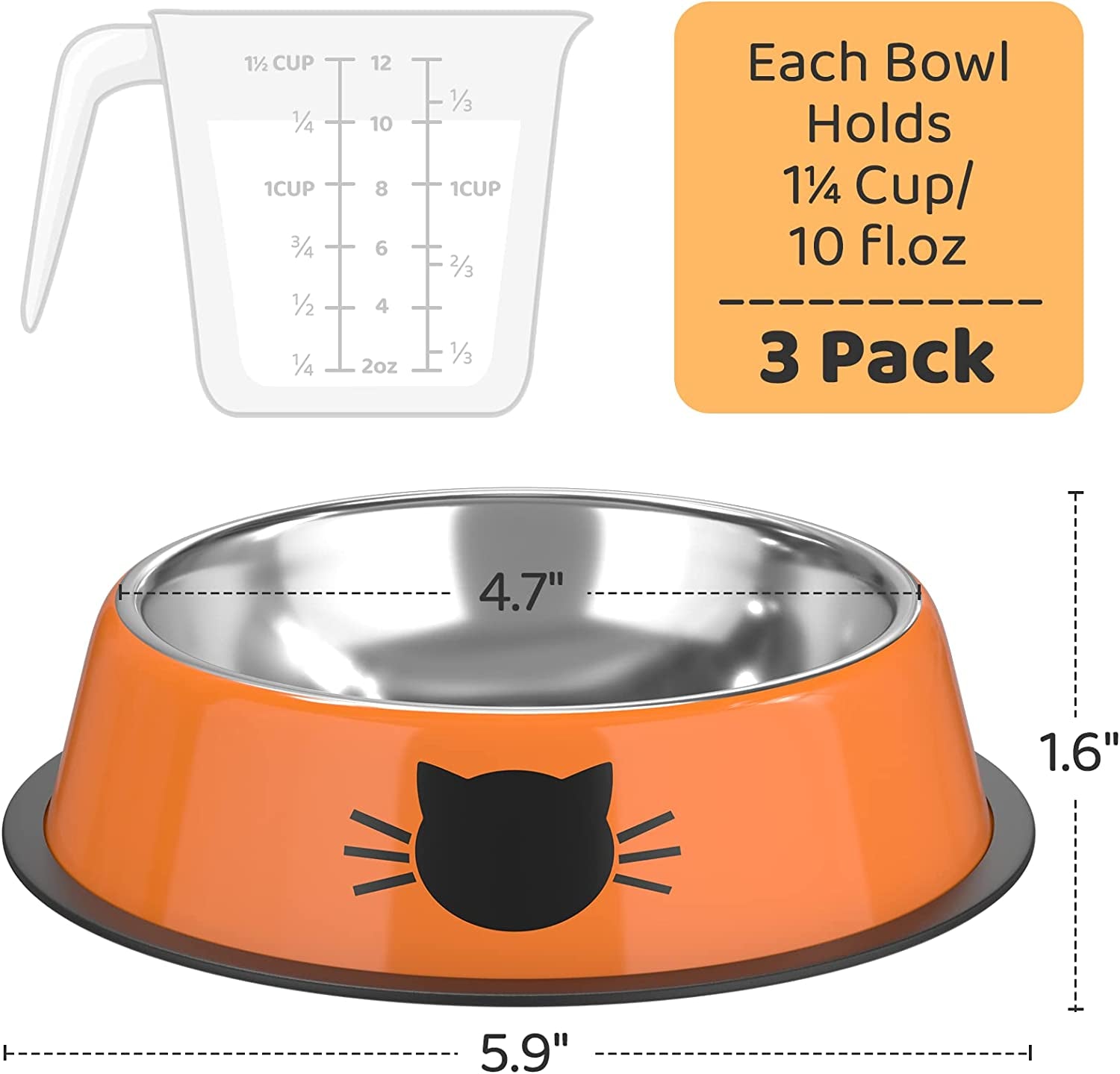 3PCS Pet Bowl Stainless Steel Non-Skid Base Dog Bowl Cat Bowl with 2 Food Scoop (Multicolor)