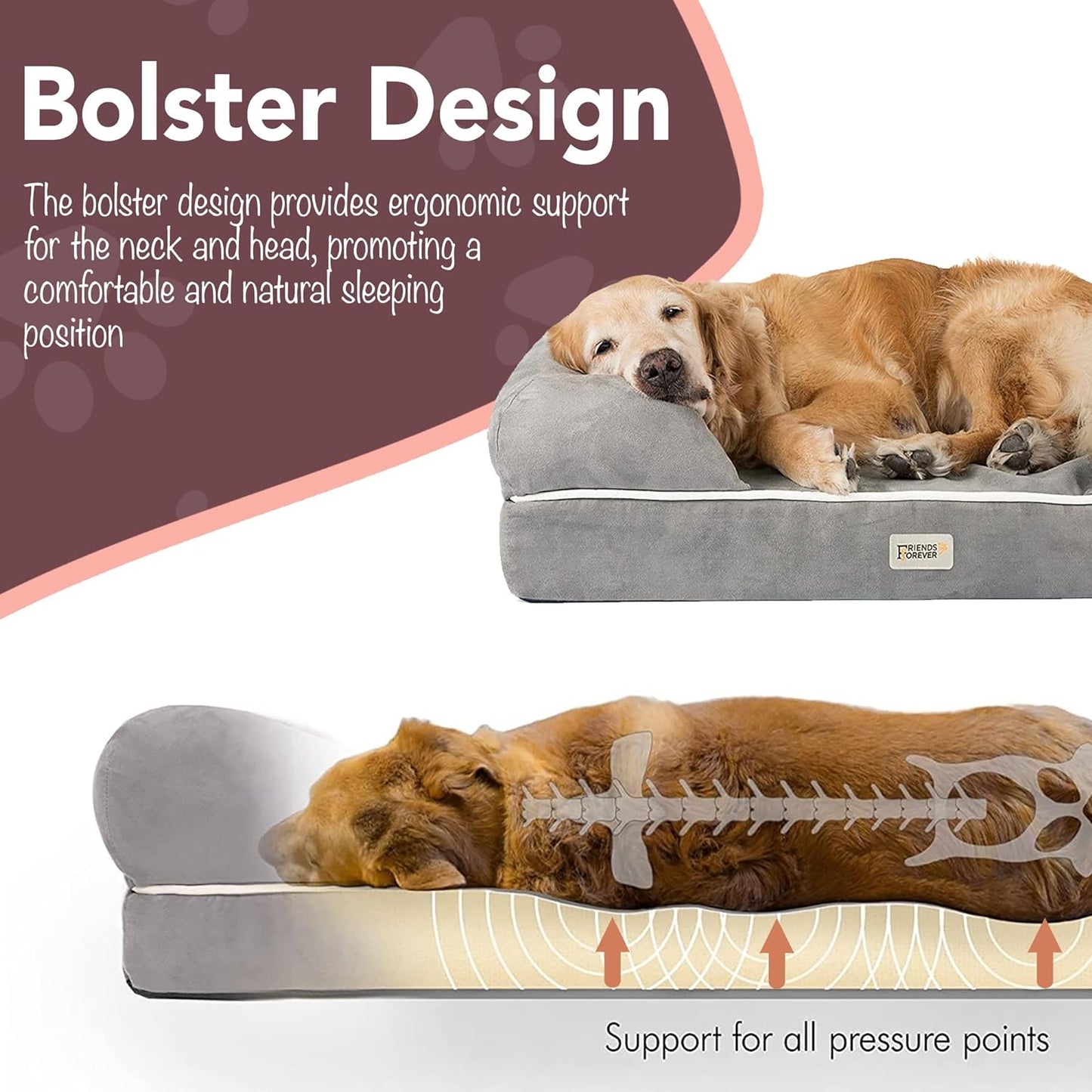 Orthopedic Memory Foam Dog Bed with Bolster Walls – Large Pet Sofa Bed up to 130 lbs