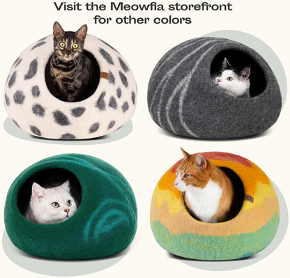 Merino Wool Cat Cave Bed – Handmade Felted Hideaway for Anxious & Indoor Cats