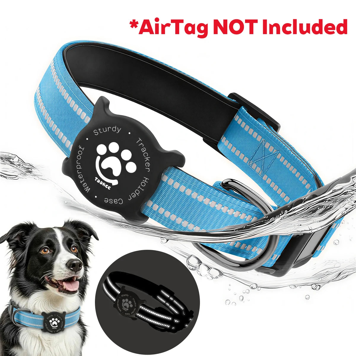 Reflective Dog Collar with Waterproof AirTag Holder & Luminous Safety Buckle