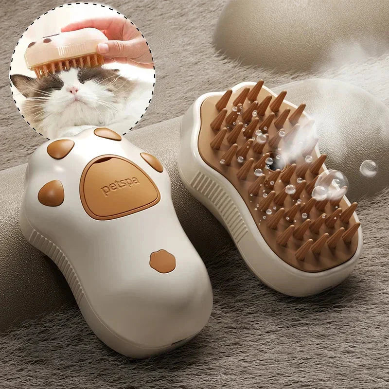 3-in-1 Electric Steam Brush for Cats & Dogs – Spray, Massage & Hair Removal Grooming Comb