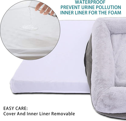 Orthopedic Dog Bed with Waterproof Liner – 4-Sided Bolster Support Bed with Removable Washable Cover