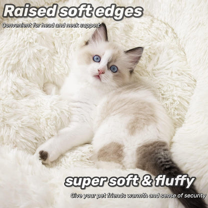 Calming Donut Dog Bed – Anti-Anxiety Faux Fur Bolster Bed for Cats & Dogs