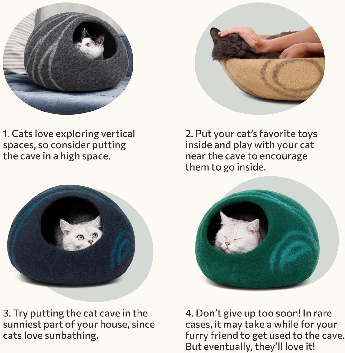 Merino Wool Cat Cave Bed – Handmade Felted Hideaway for Anxious & Indoor Cats