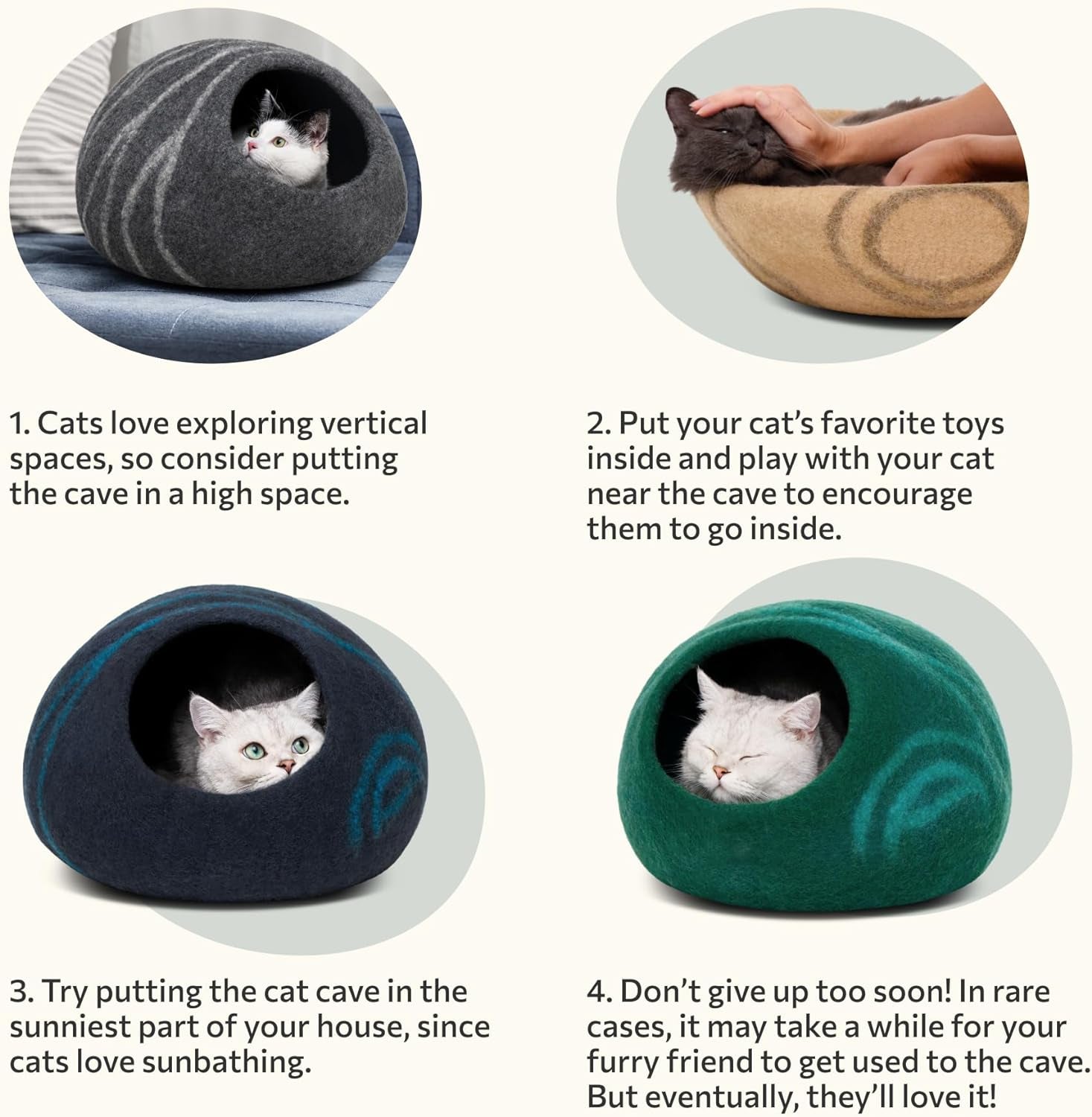 Merino Wool Cat Cave Bed – Handmade Felted Hideaway for Anxious & Indoor Cats